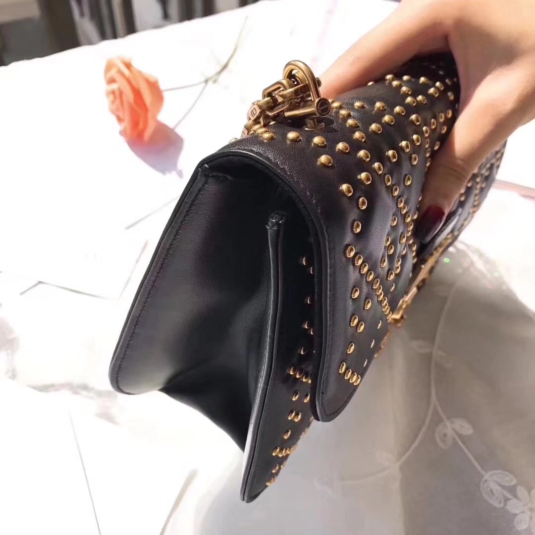 Dior Dioraddict Flap Bag in Black Studded Lambskin Cannage Design