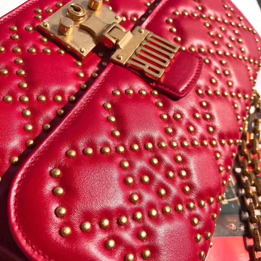 Dior Dioraddict Flap Bag in Red Studded Lambskin Cannage Design