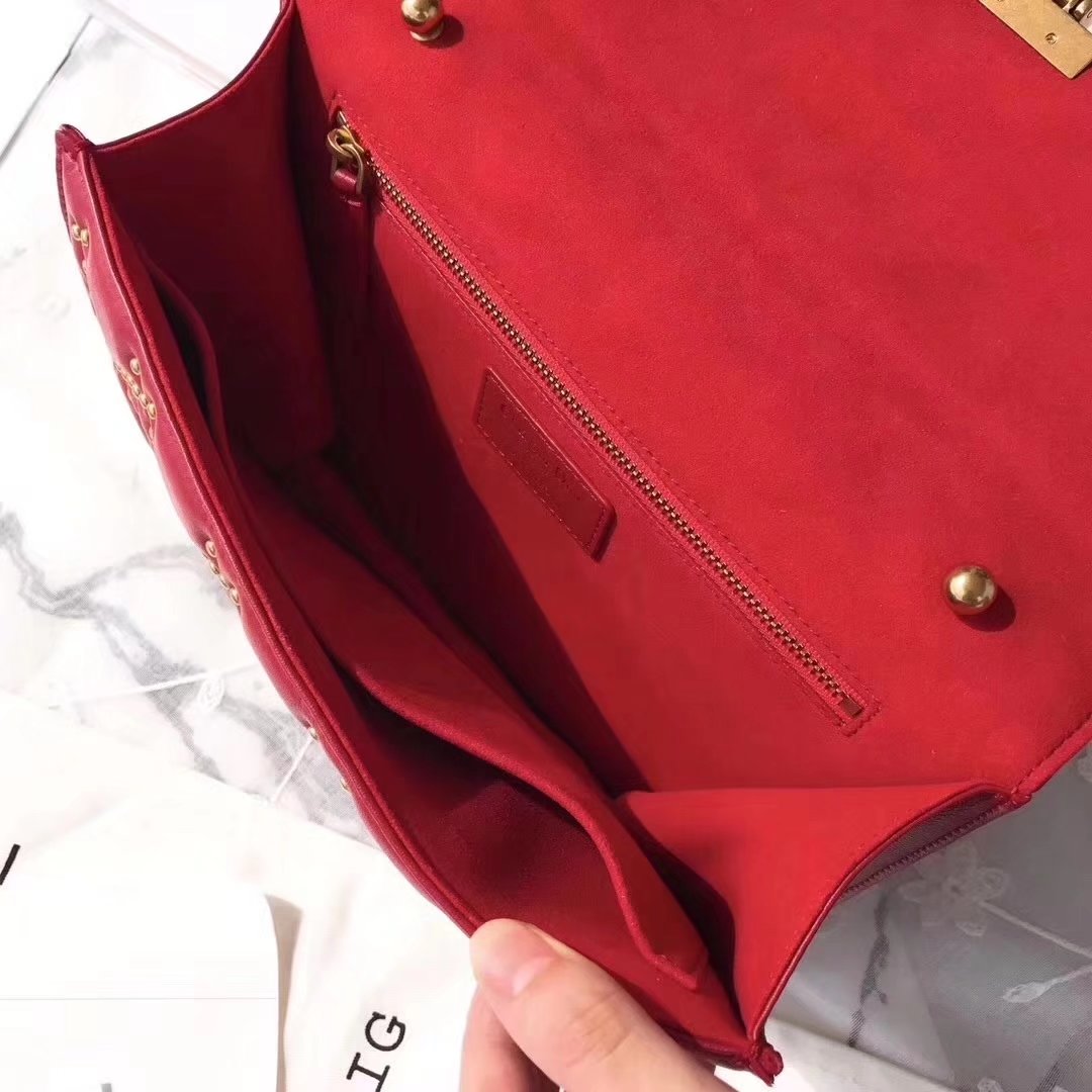 Dior Dioraddict Flap Bag in Red Studded Lambskin Cannage Design