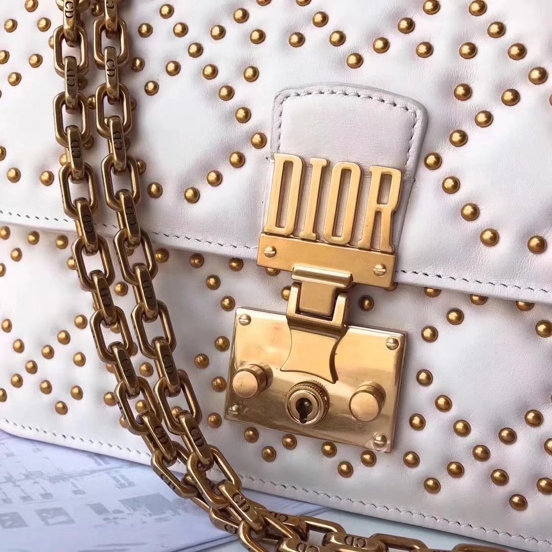 Dior Dioraddict Flap Bag in White Studded Lambskin Cannage Design