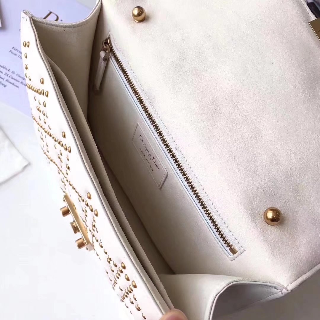 Dior Dioraddict Flap Bag in White Studded Lambskin Cannage Design