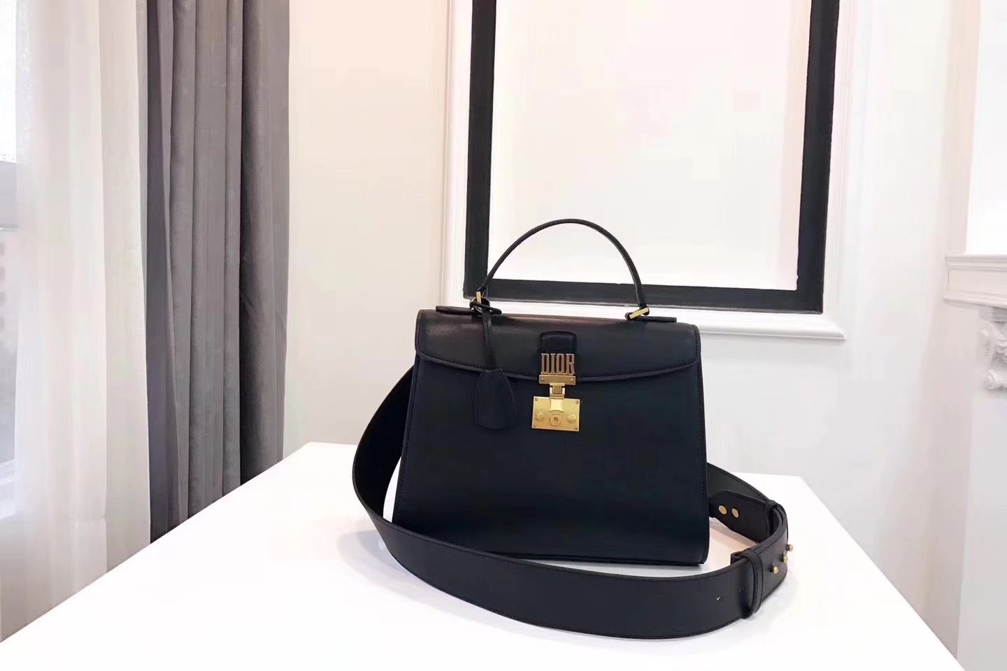 Dior Dioraddict Handbag in Black Grained Calfskin