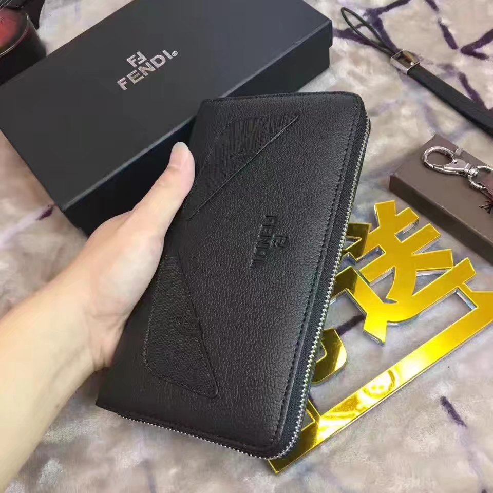 Fendi Black Bugs Eye Zipper Wallet