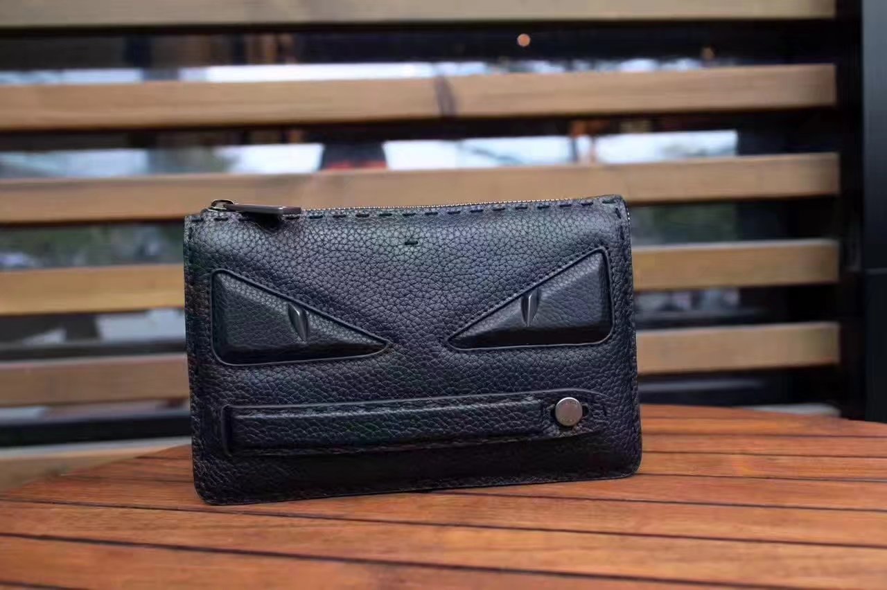 Fendi Clutch Bag in Black Roman Leather