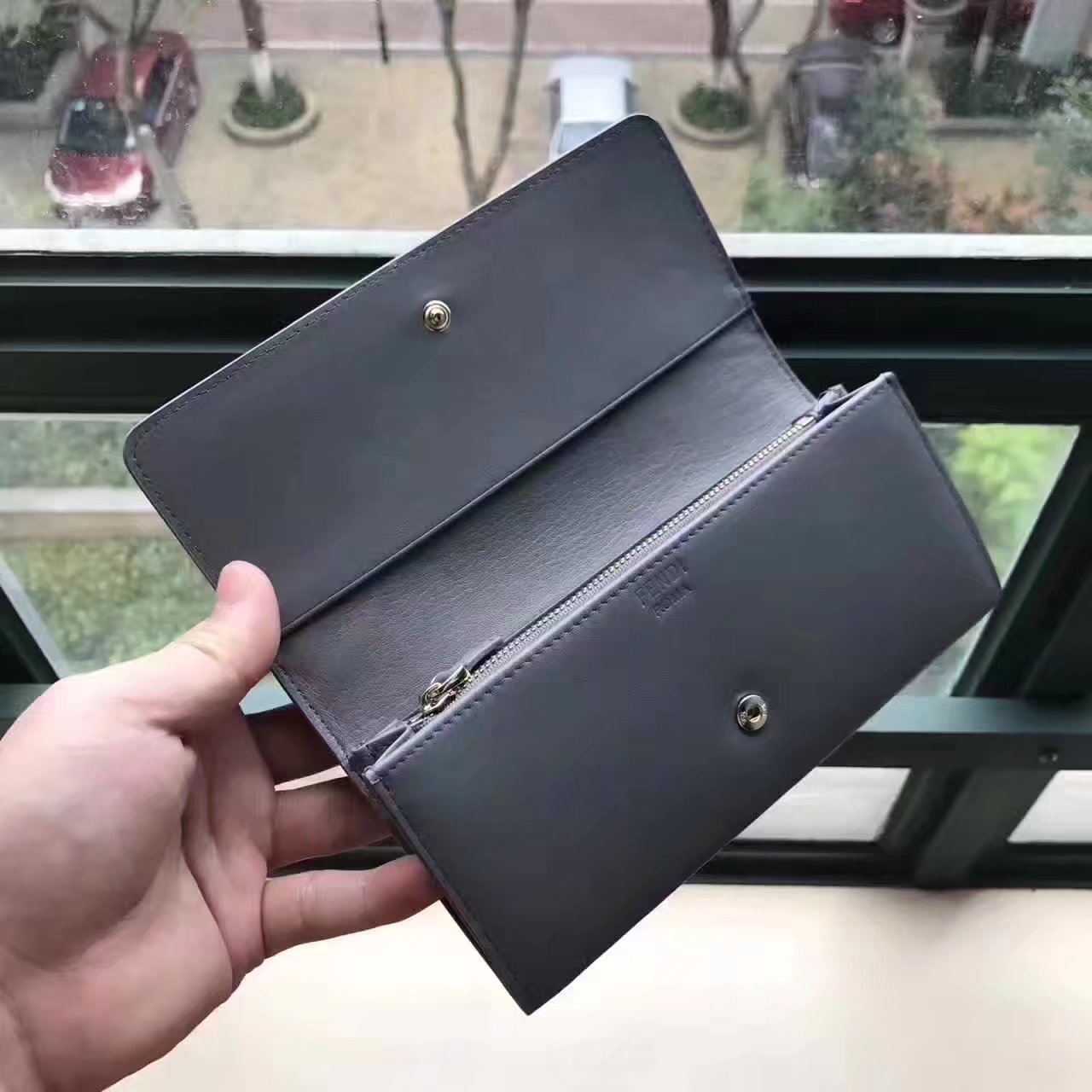 Fendi Continental Wallet in Grey Leather