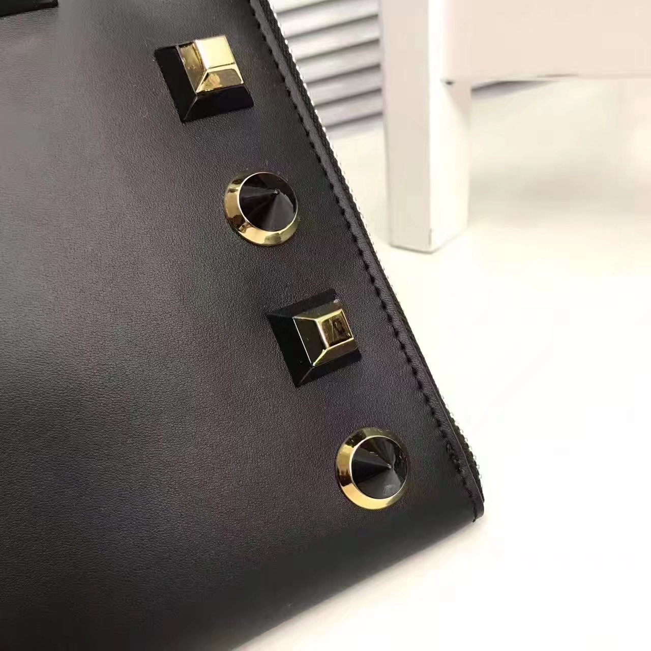 Fendi Flat Clutch in Black Leather with Black Studs