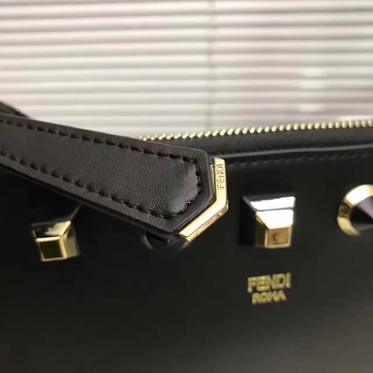 Fendi Flat Clutch in Black Leather with Black Studs