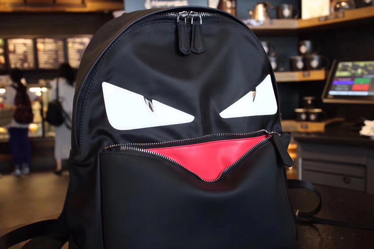 Fendi Men Backpack Nylon and Leather With Bag Bugs eye