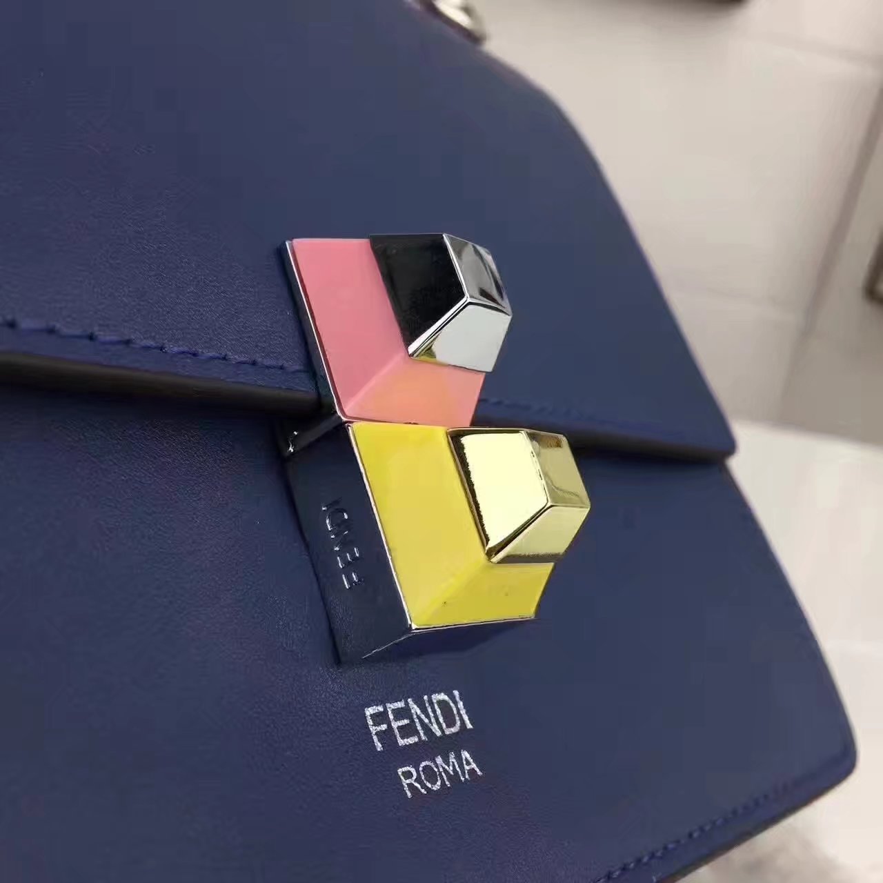 Fendi Small Kan I Blue Leather Mini Bag