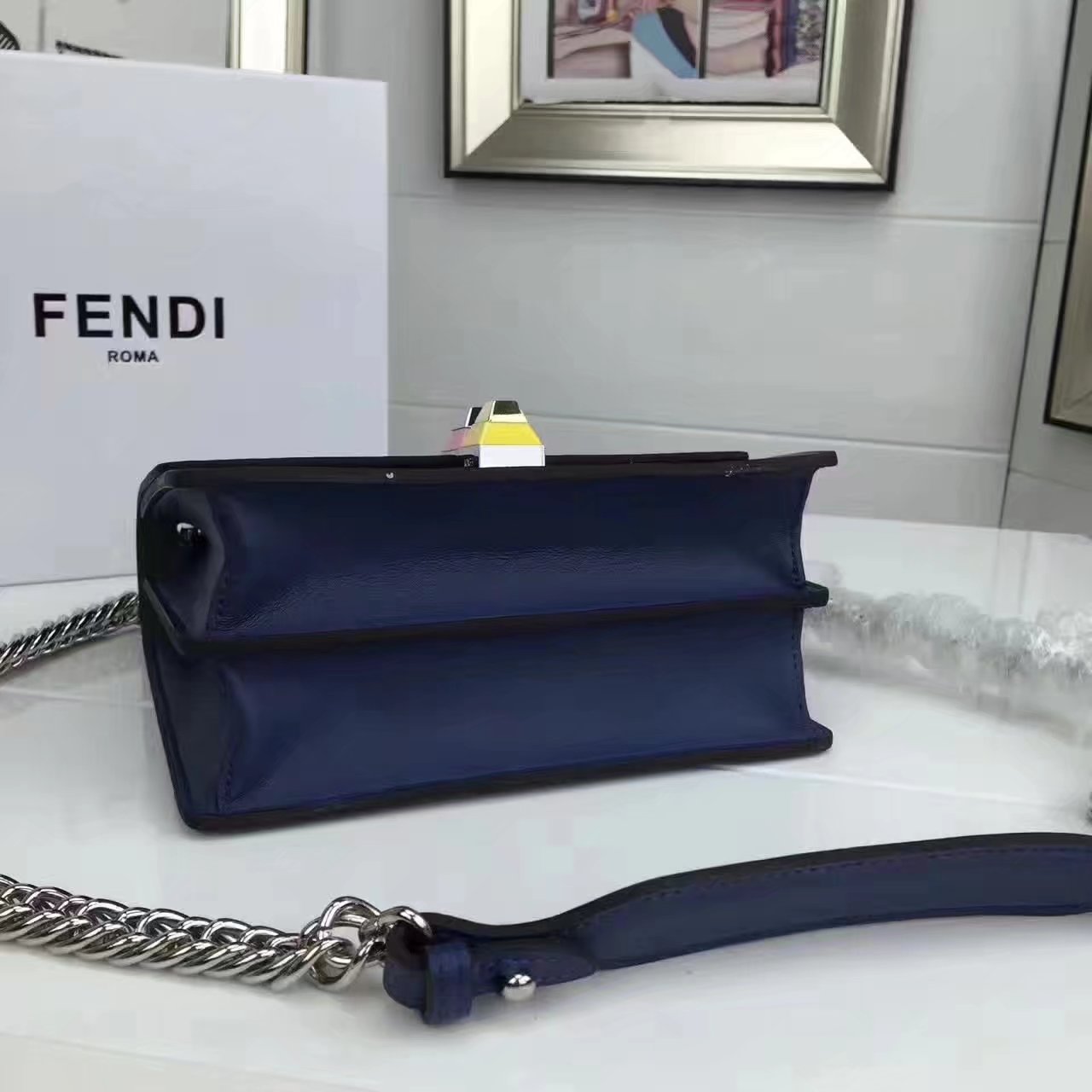 Fendi Small Kan I Blue Leather Mini Bag