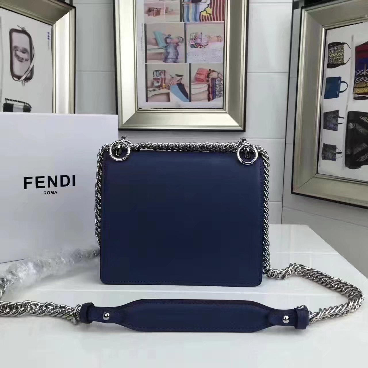 Fendi Small Kan I Blue Leather Mini Bag