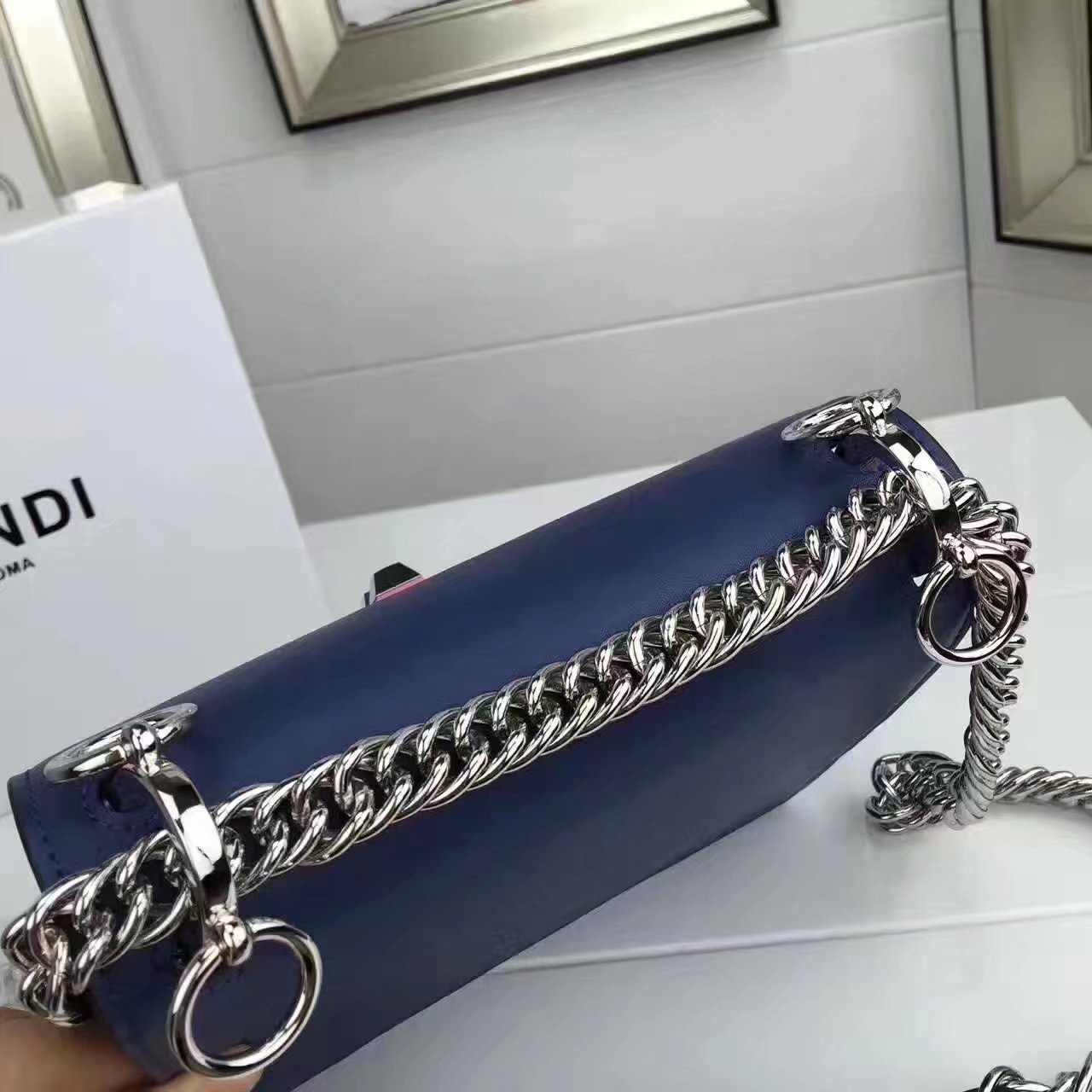 Fendi Small Kan I Blue Leather Mini Bag