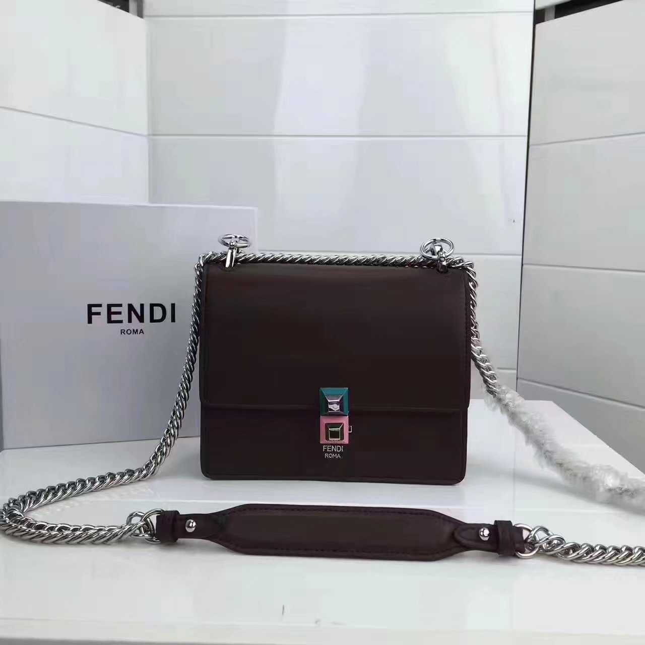 Fendi Small Kan I Dark Brown Leather Mini Bag