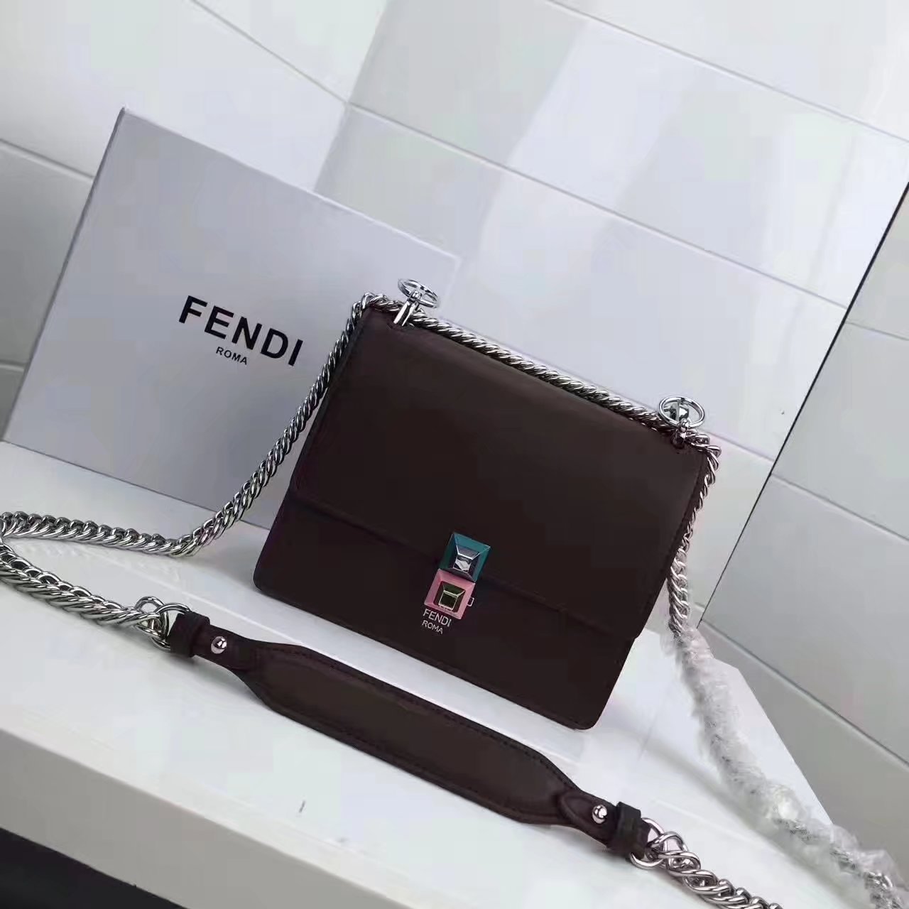 Fendi Small Kan I Dark Brown Leather Mini Bag