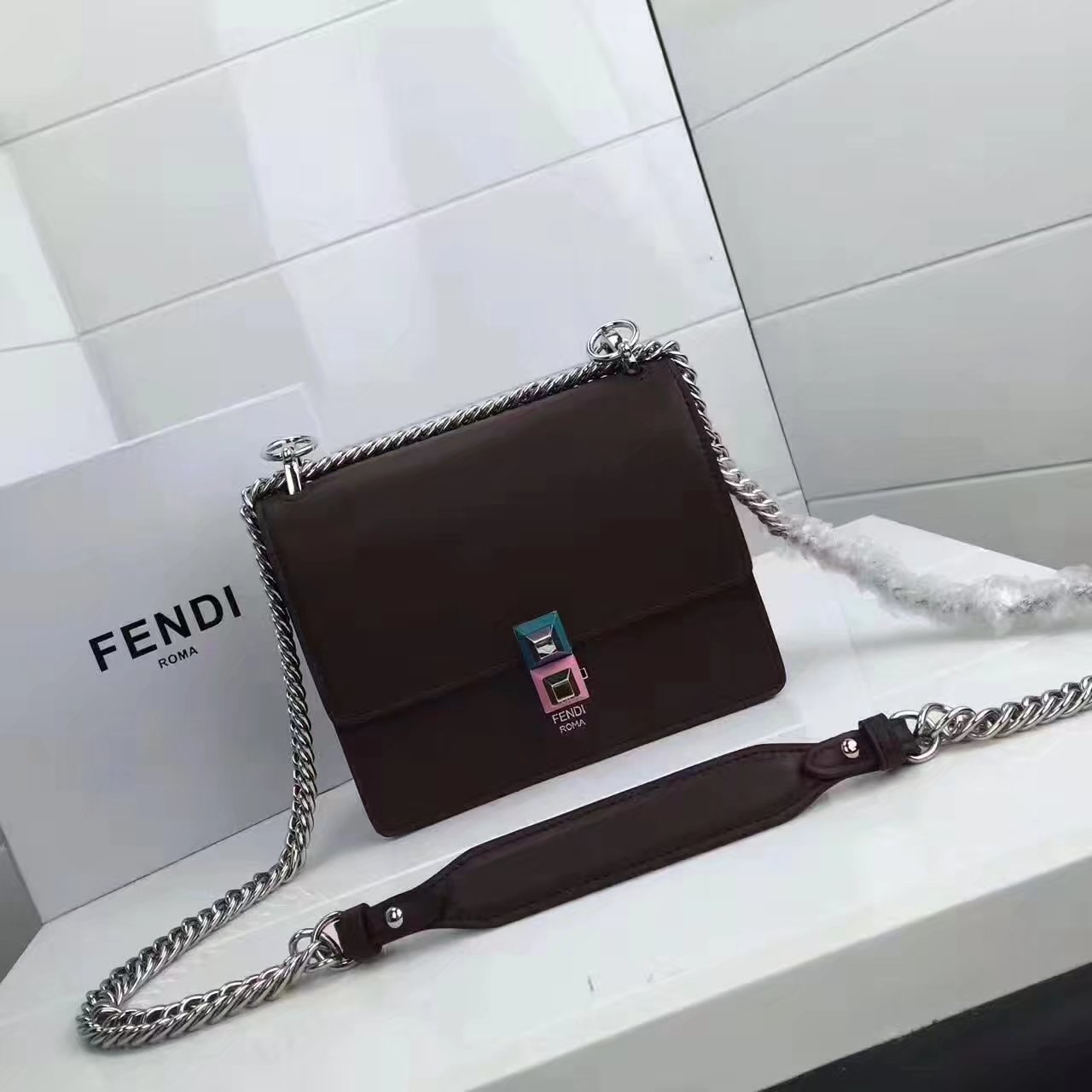 Fendi Small Kan I Dark Brown Leather Mini Bag