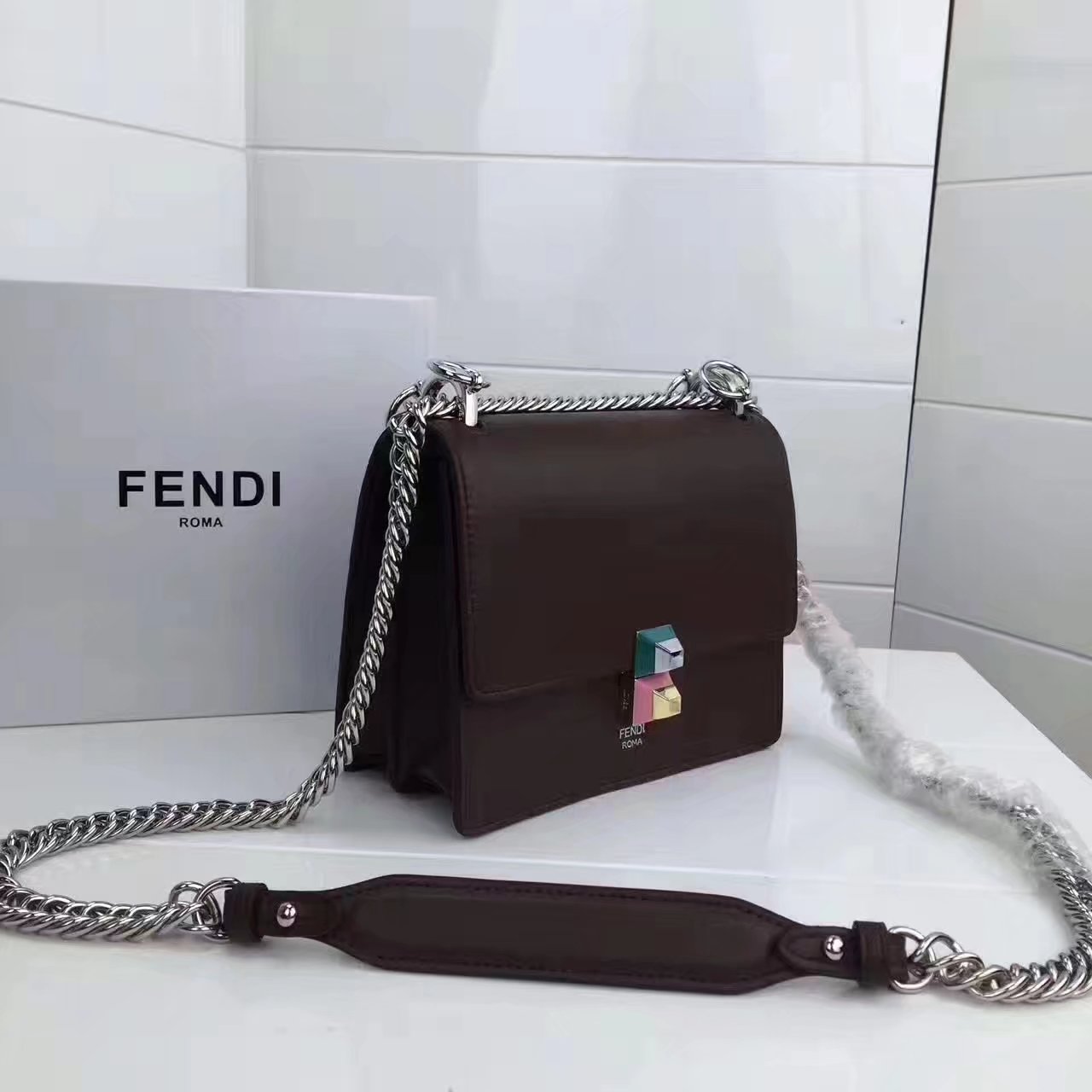 Fendi Small Kan I Dark Brown Leather Mini Bag