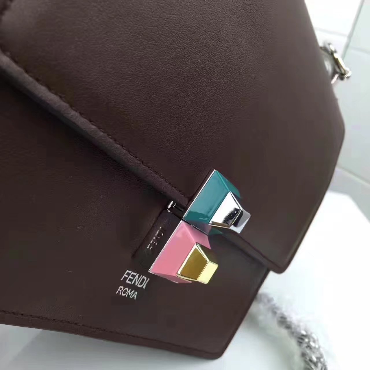 Fendi Small Kan I Dark Brown Leather Mini Bag