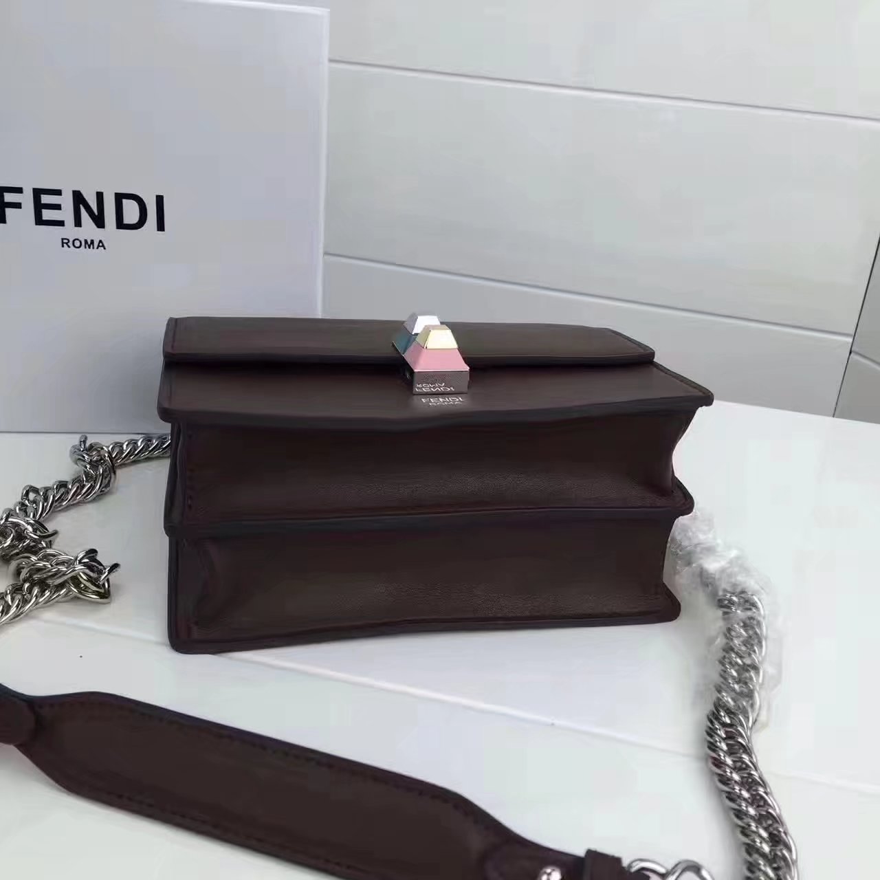 Fendi Small Kan I Dark Brown Leather Mini Bag