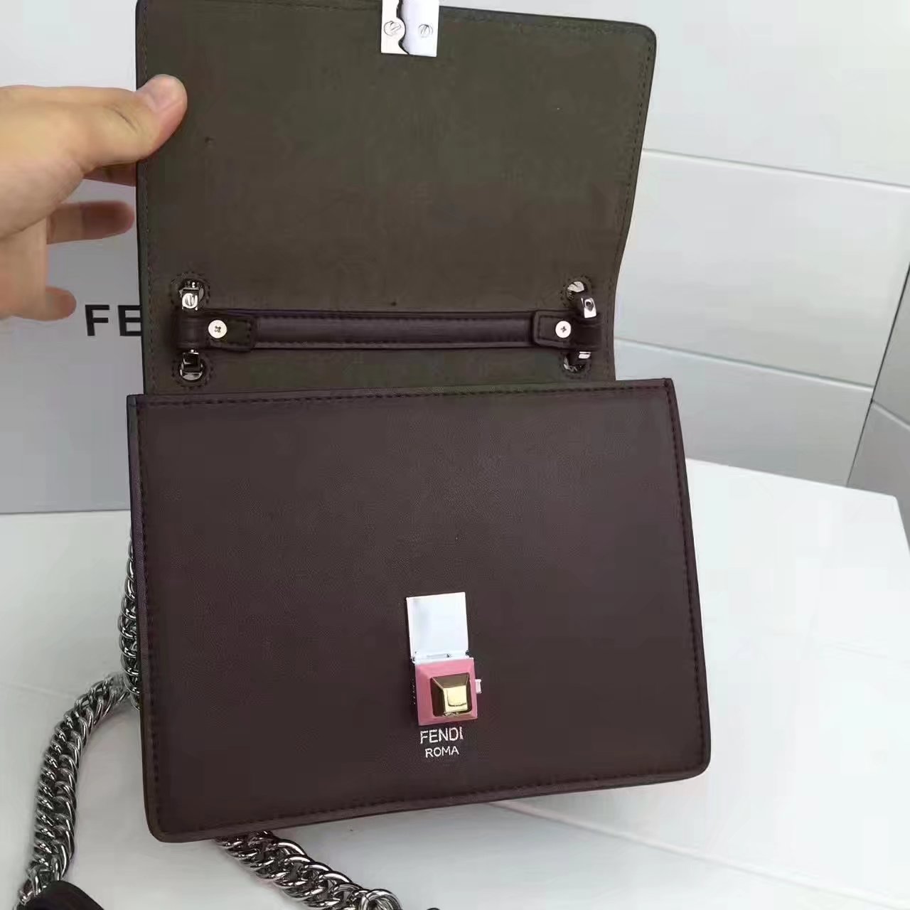 Fendi Small Kan I Dark Brown Leather Mini Bag