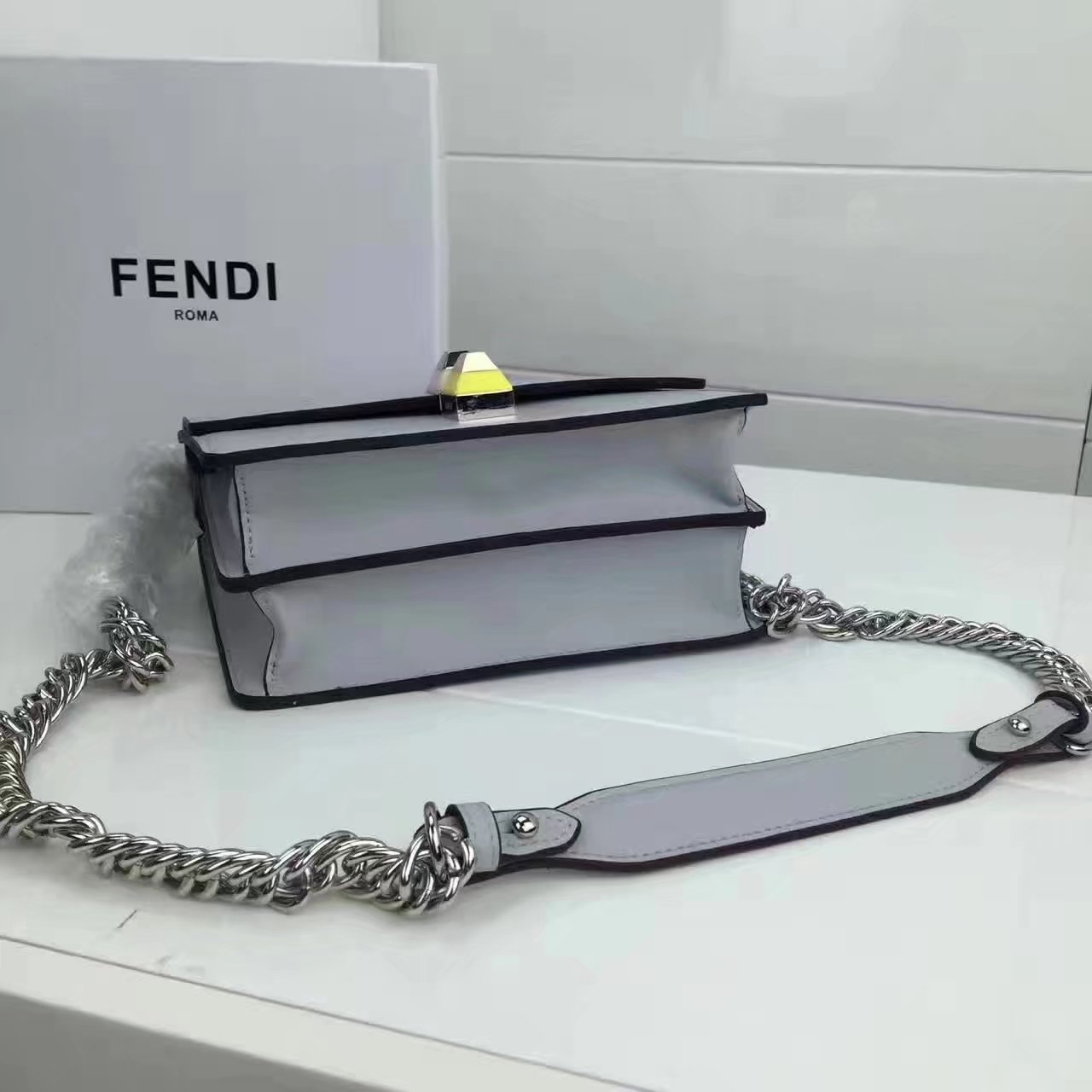 Fendi Small Kan I Grey Leather Mini Bag