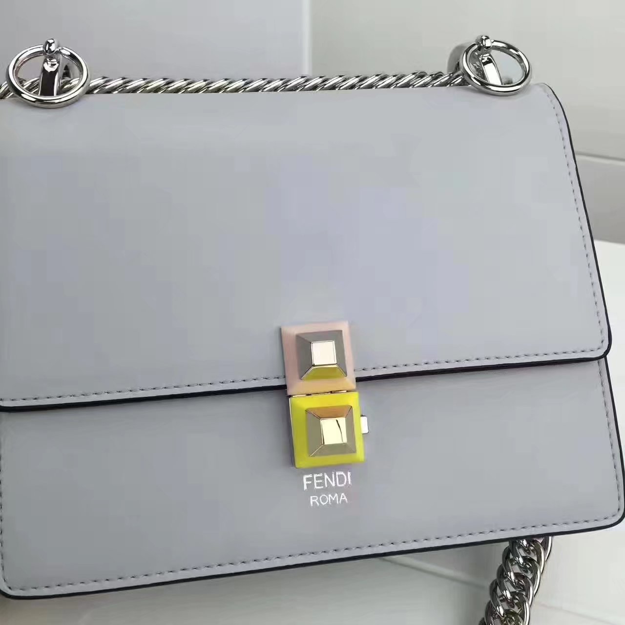 Fendi Small Kan I Grey Leather Mini Bag