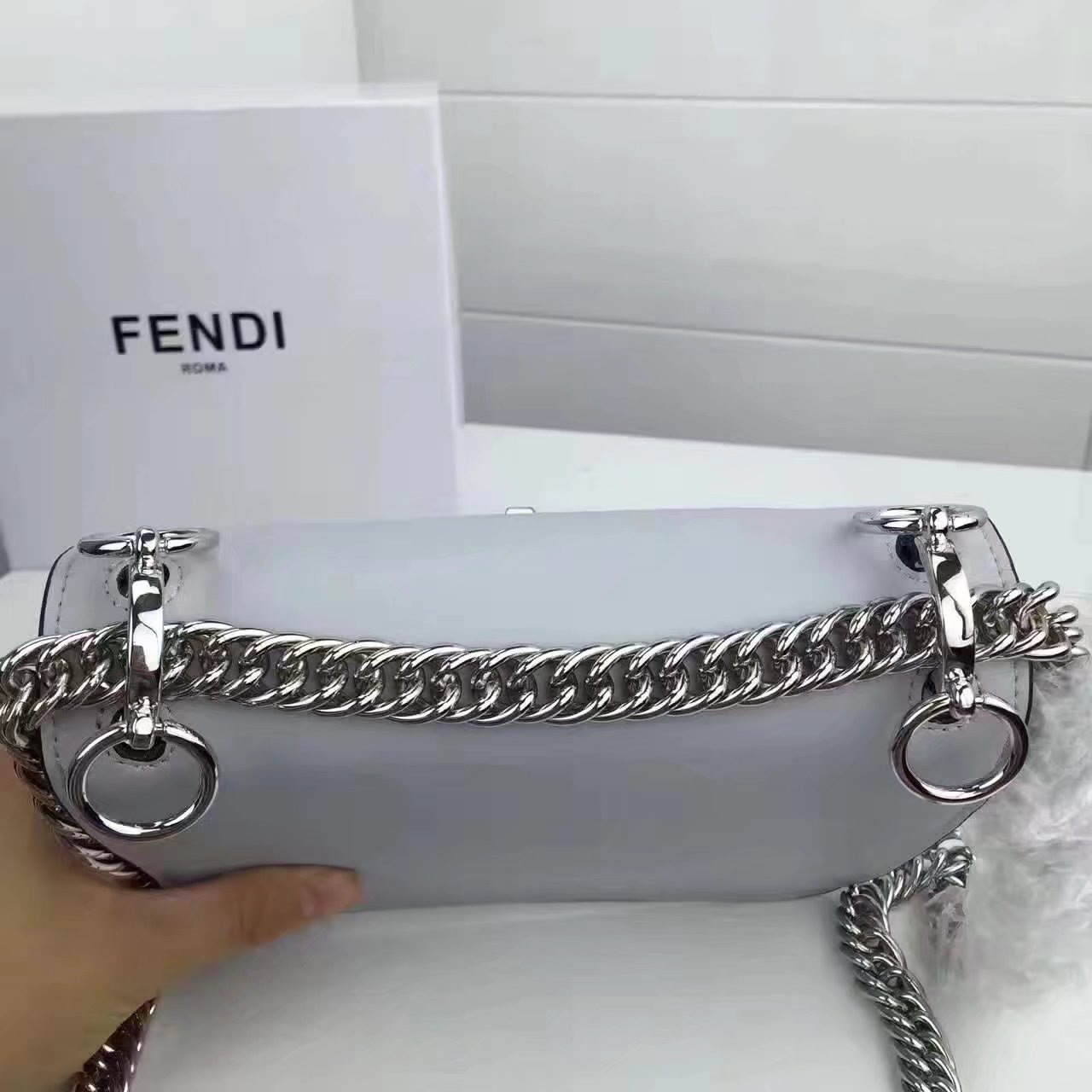 Fendi Small Kan I Grey Leather Mini Bag