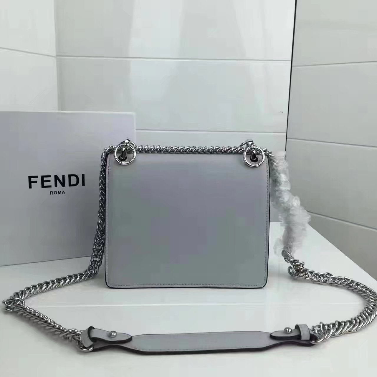 Fendi Small Kan I Grey Leather Mini Bag