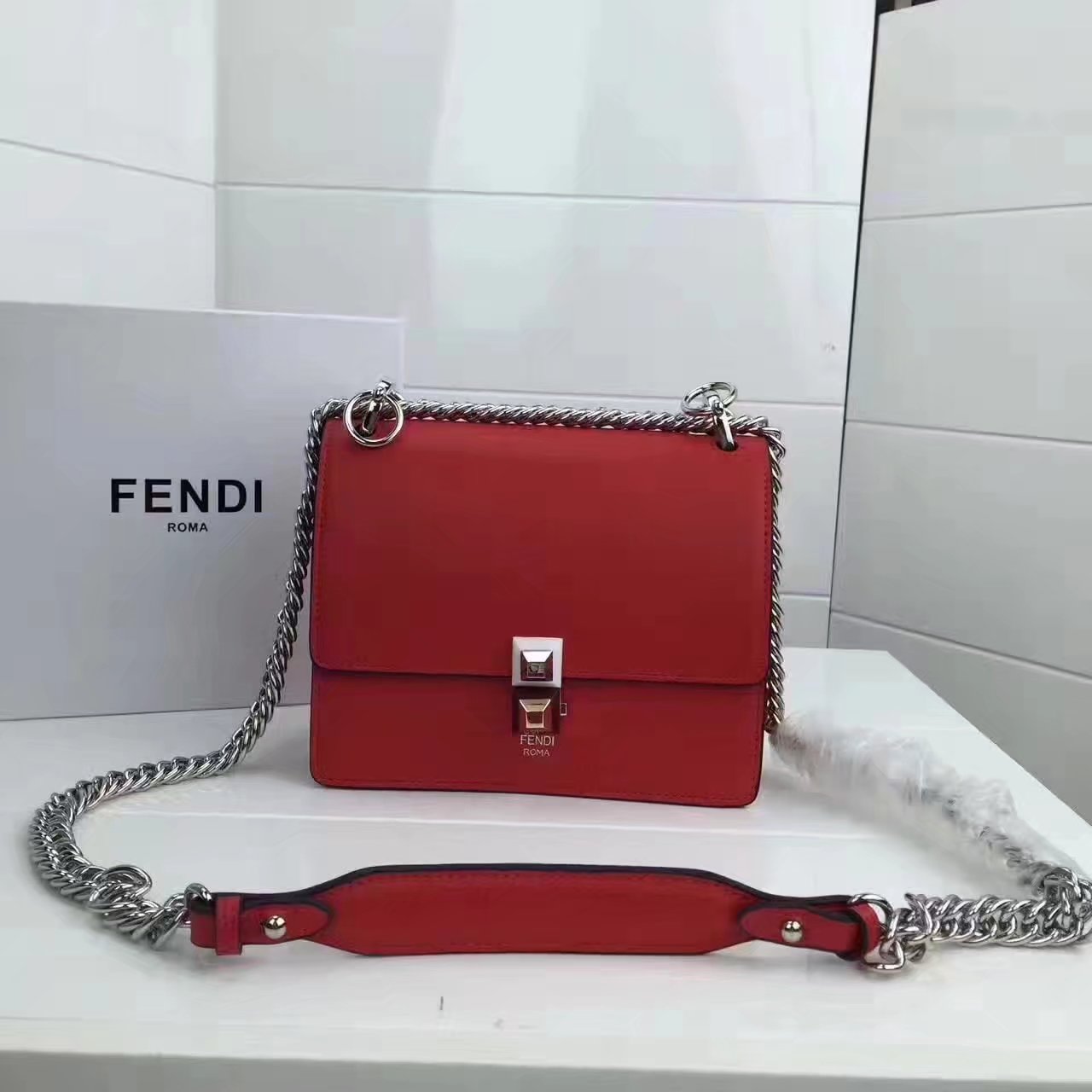 Fendi Small Kan I Red Leather Mini Bag