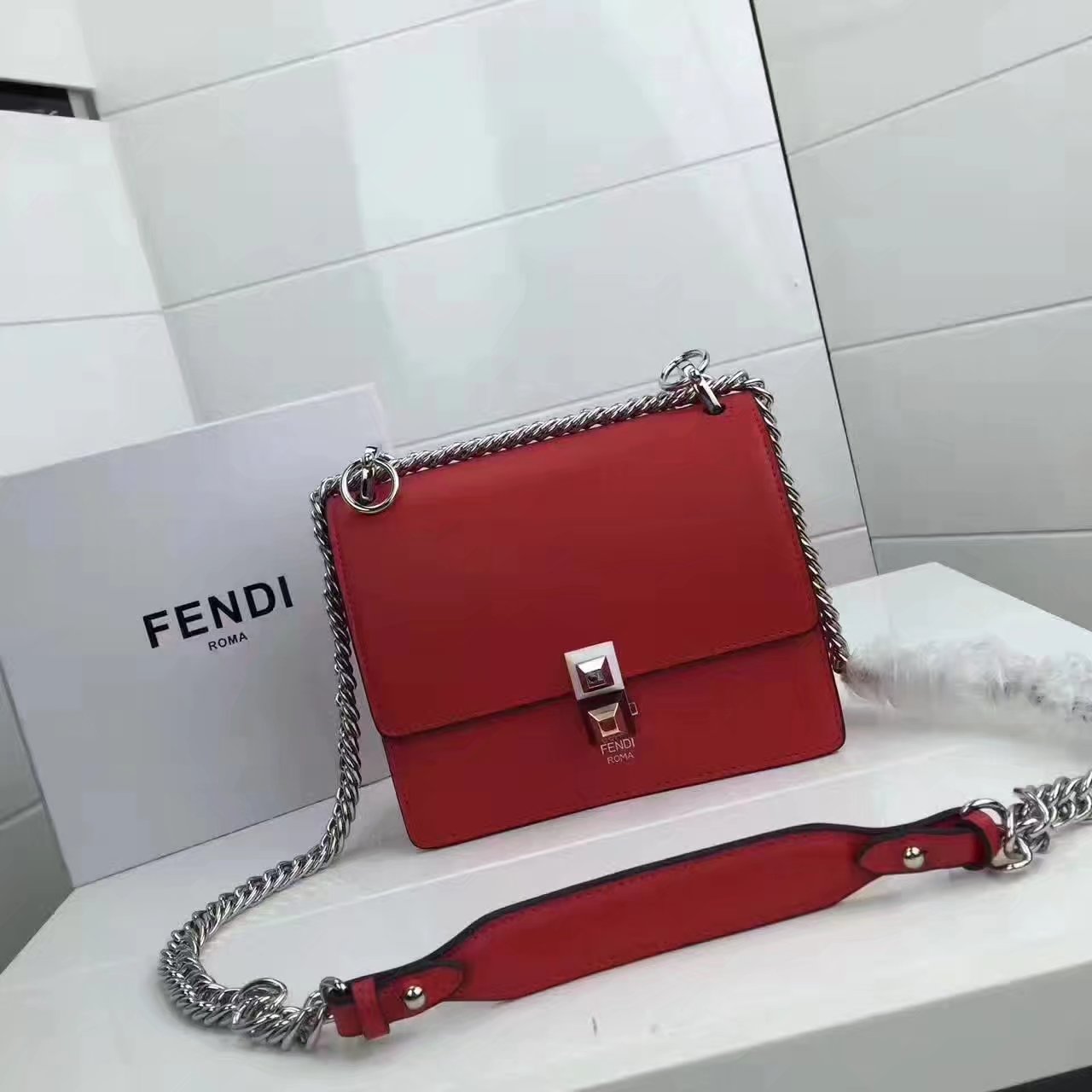 Fendi Small Kan I Red Leather Mini Bag