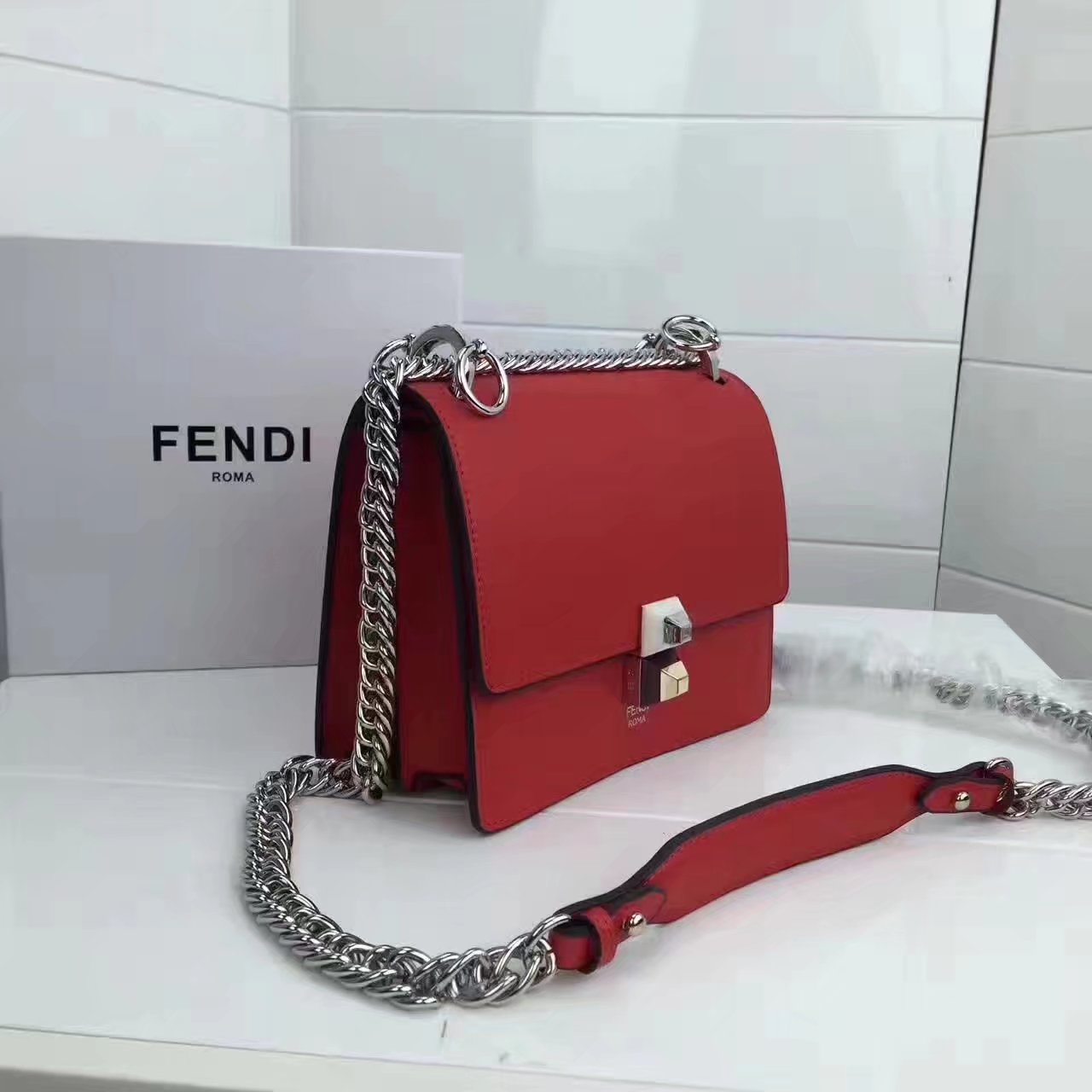 Fendi Small Kan I Red Leather Mini Bag