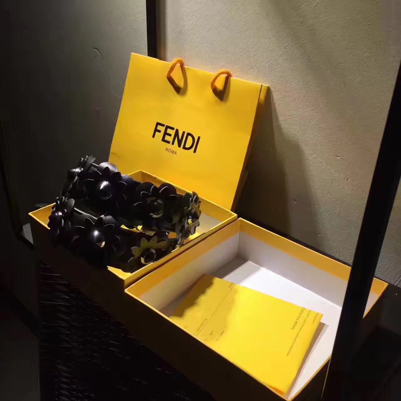 Fendi Strap You Interchangeable Black Leather Strap With Flowers