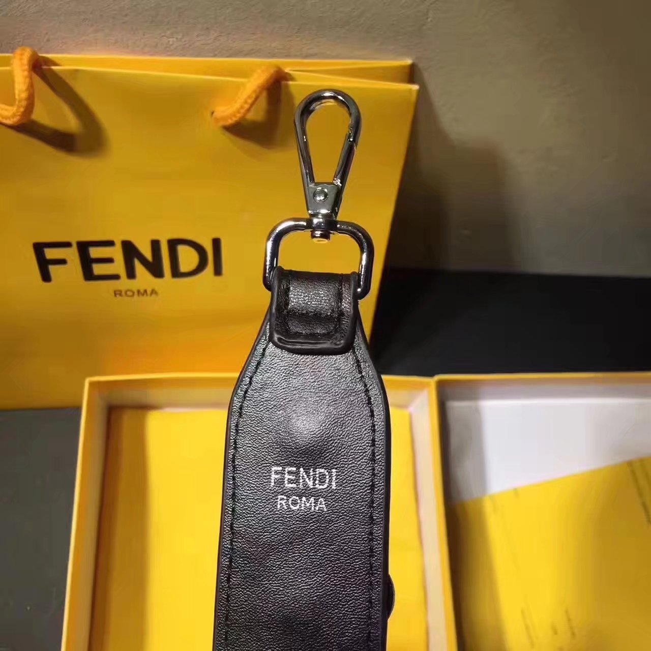 Fendi Strap You Interchangeable Black Leather Strap With Flowers