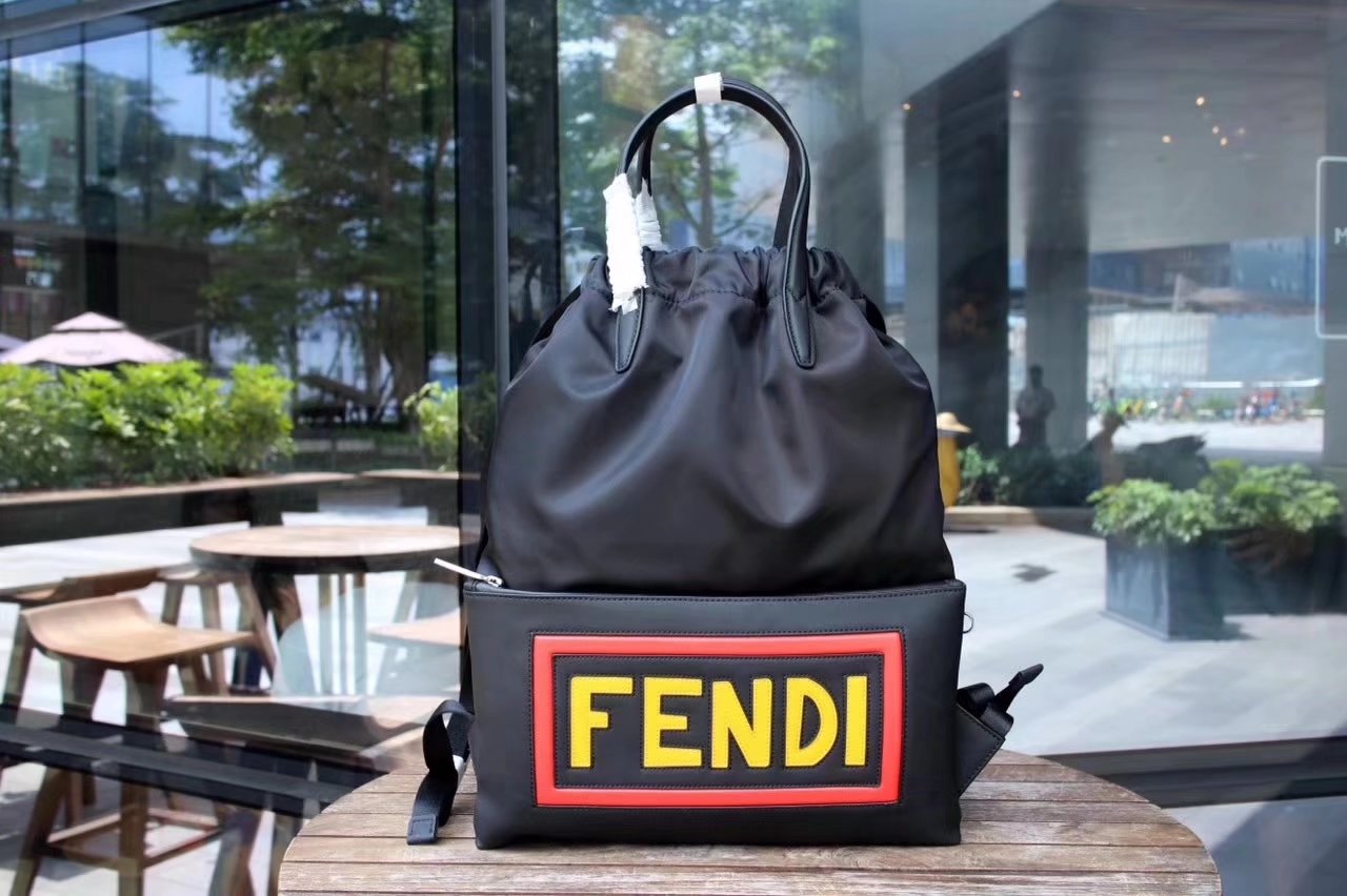 Fendi Vocabulary Men Backpack Black Nylon and Leather