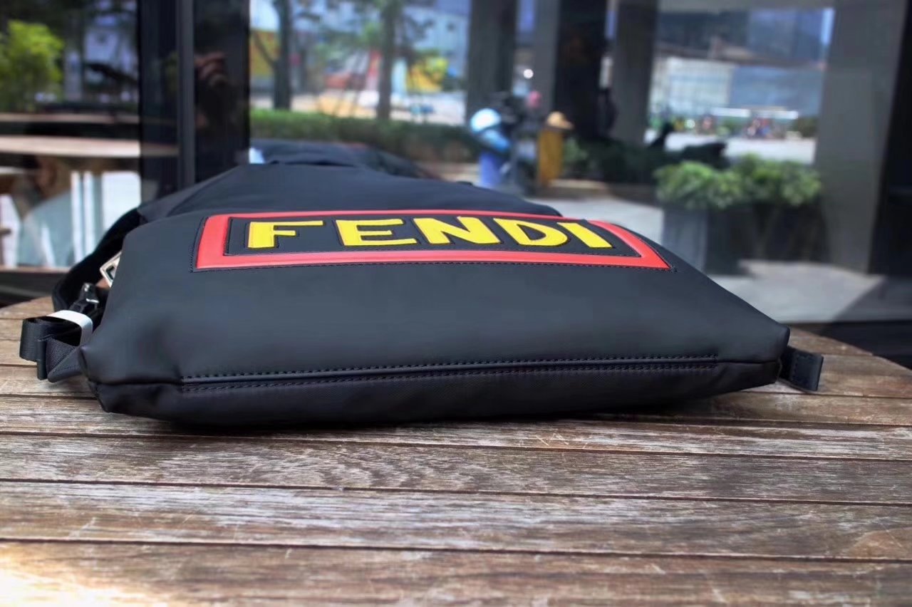 Fendi Vocabulary Men Backpack Black Nylon and Leather