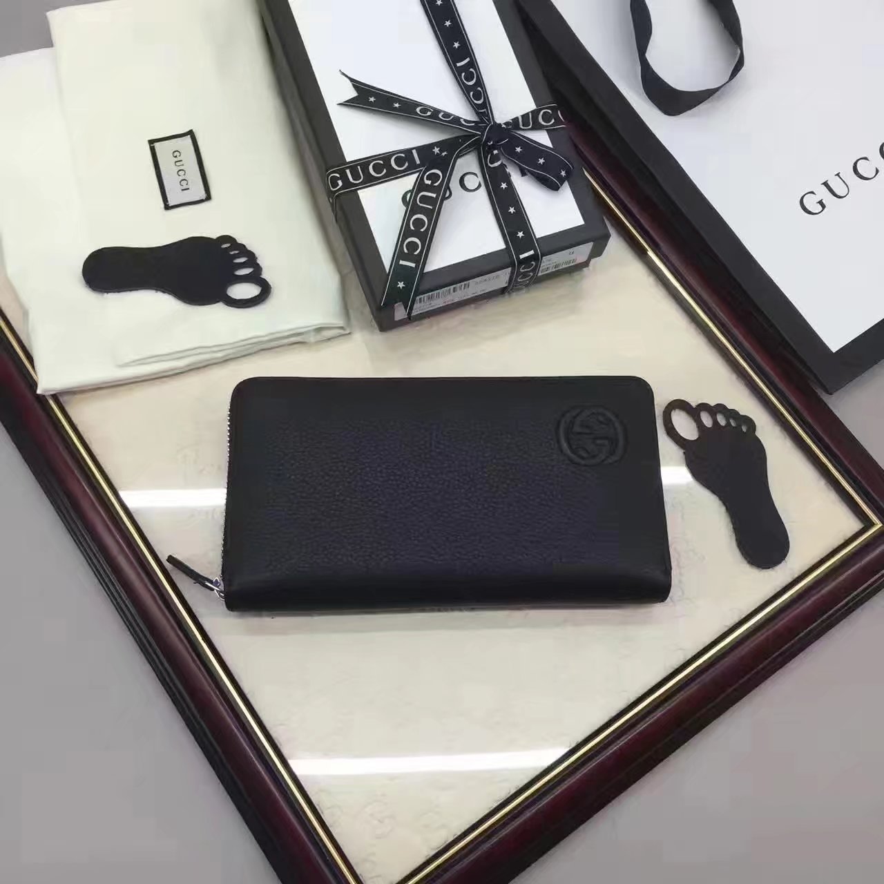 Gucci 328318 Men Long Wallet Black