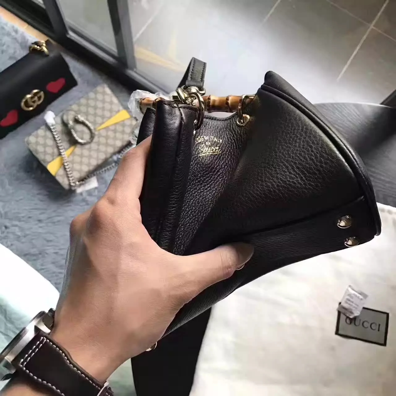 Gucci 368823 Bamboo Shopper Leather Mini Bag Black