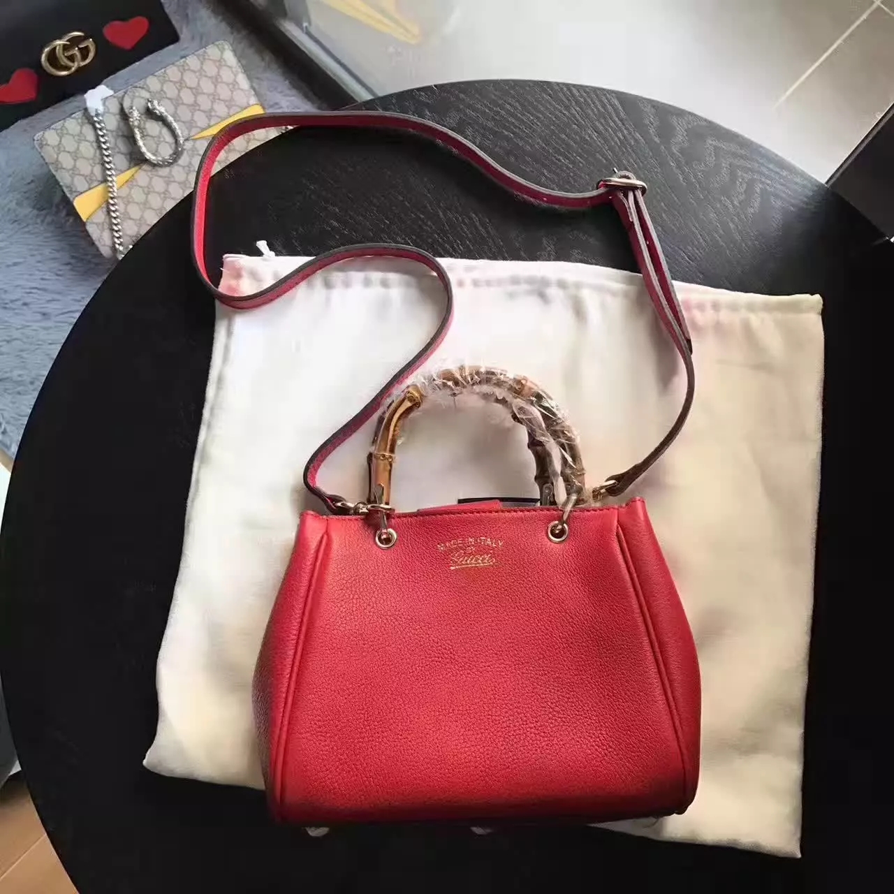 Gucci 368823 Bamboo Shopper Leather Mini Bag Red