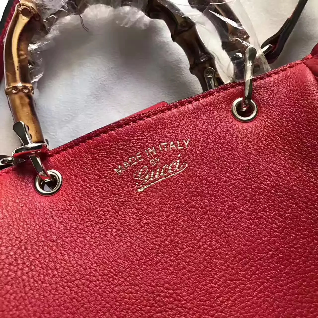 Gucci 368823 Bamboo Shopper Leather Mini Bag Red