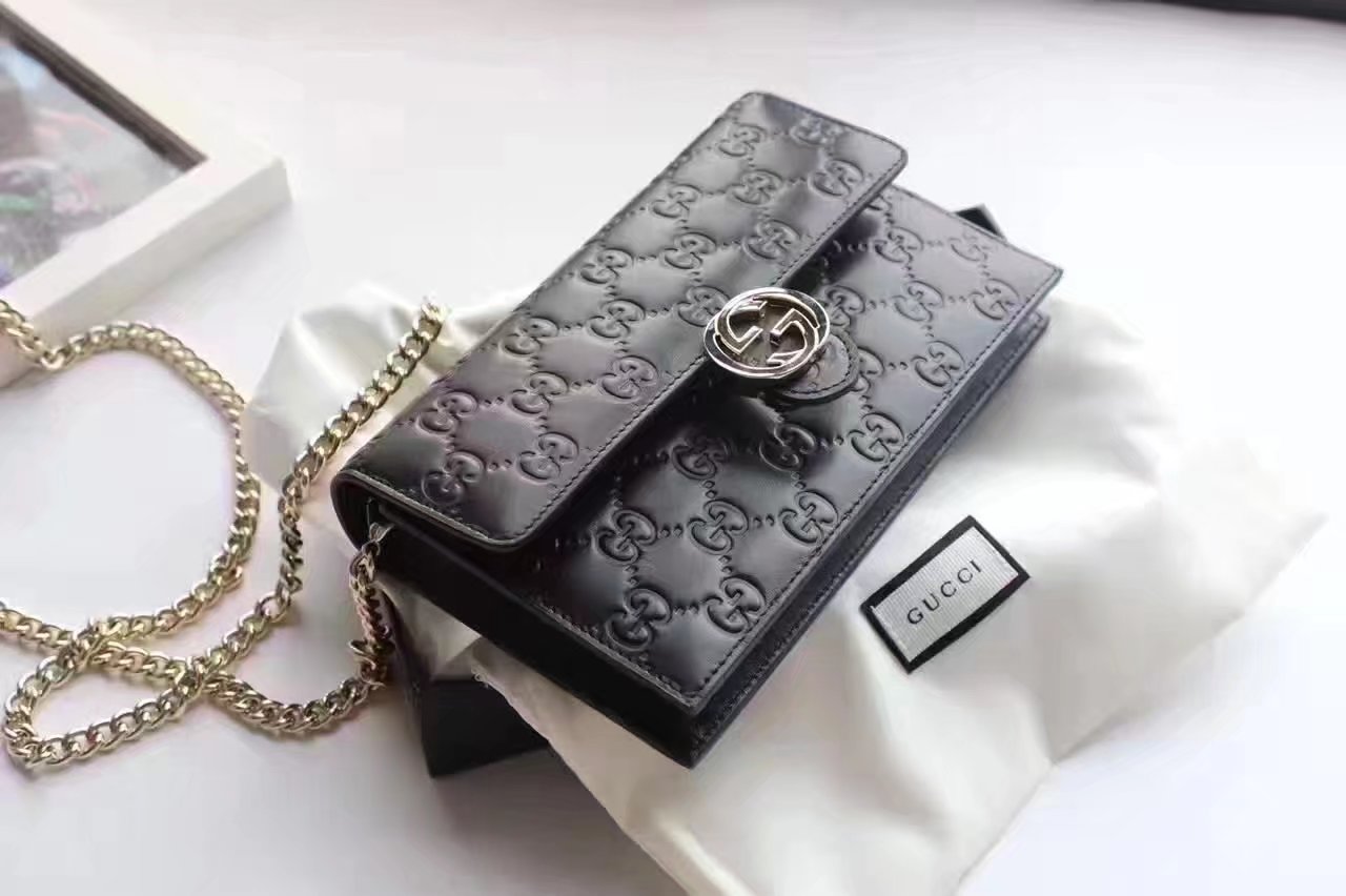 Gucci 40934 Icon Gucci Signature Chain Wallet Black