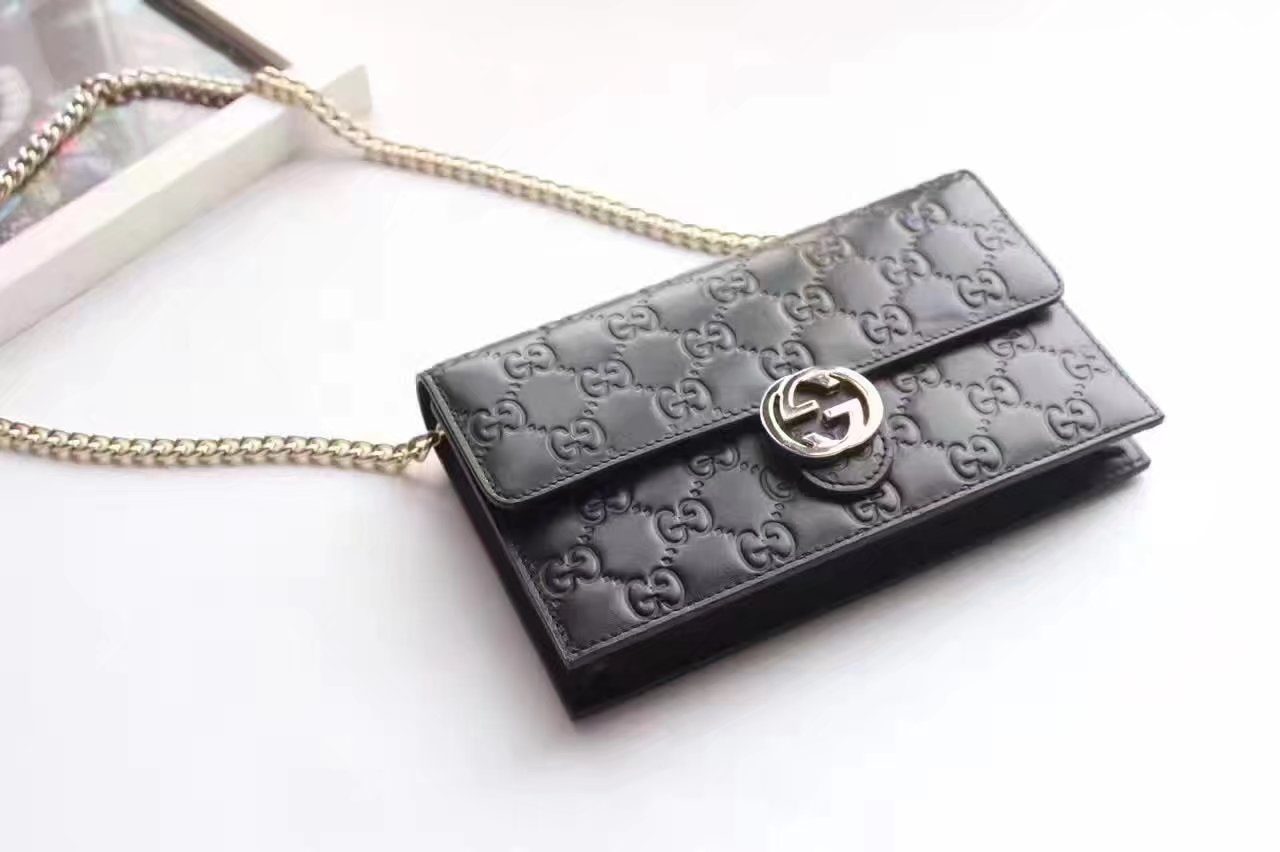 Gucci 40934 Icon Gucci Signature Chain Wallet Black