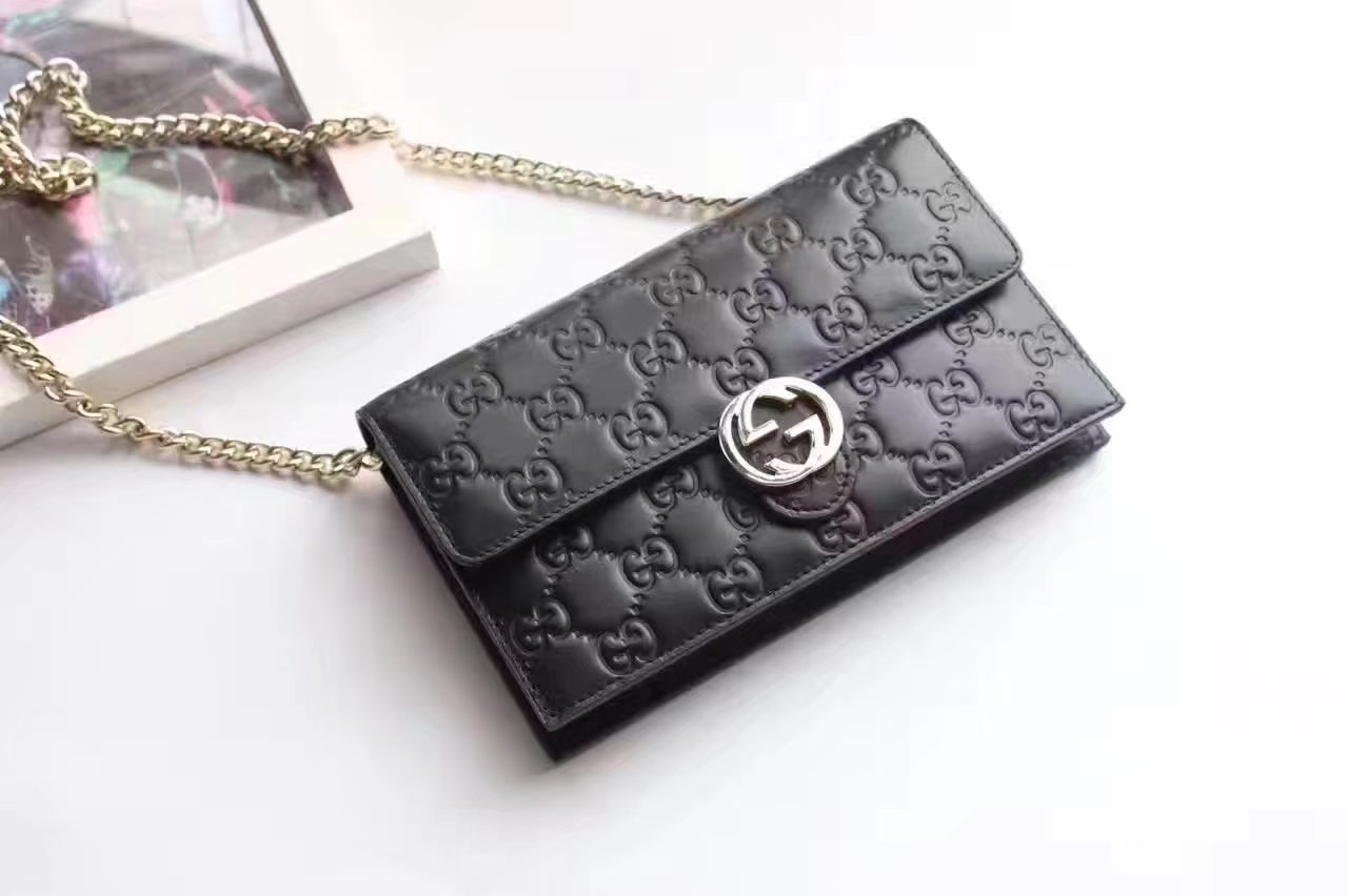 Gucci 40934 Icon Gucci Signature Chain Wallet Black