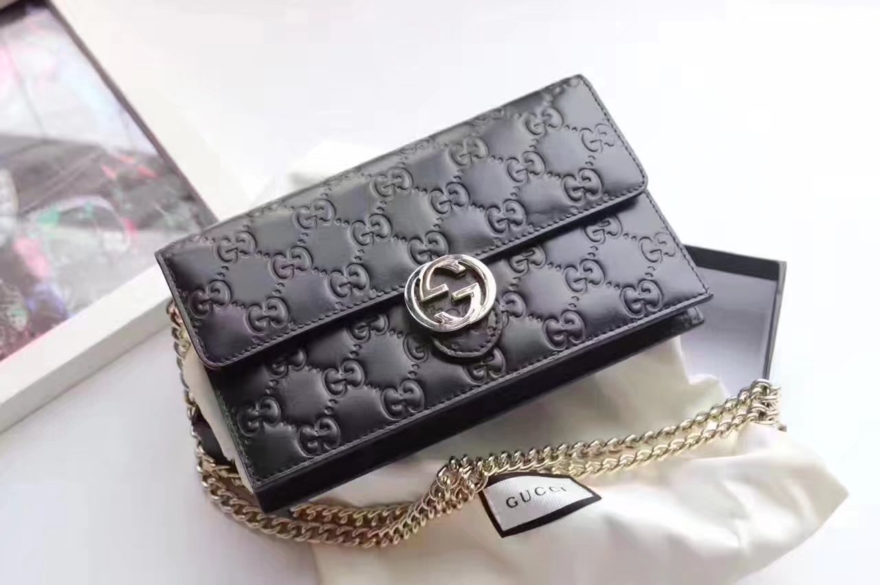 Gucci 40934 Icon Gucci Signature Chain Wallet Black