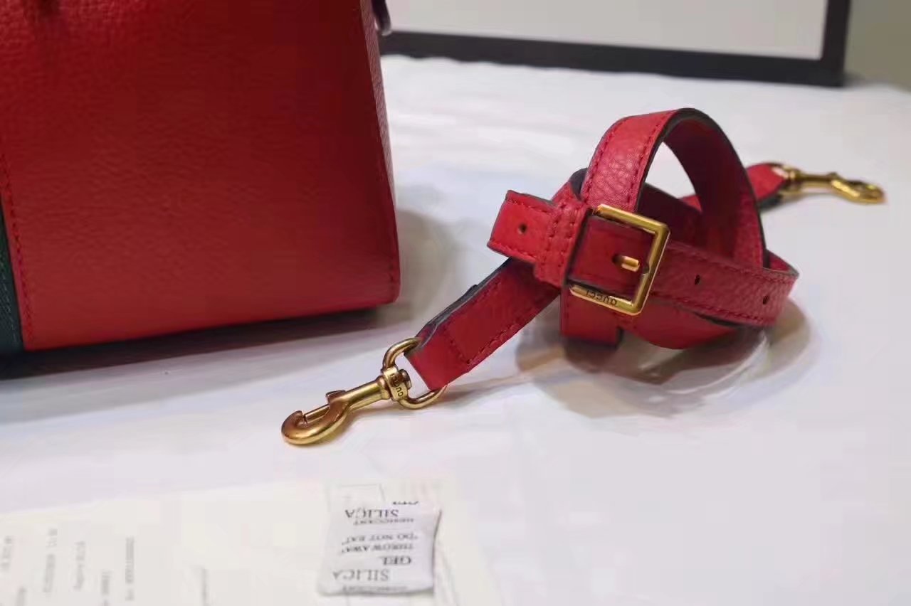 Gucci 415728 Leather Web Boston Tote Bag Red