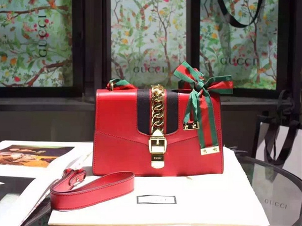 Gucci 431666 Sylvie Leather Mini Chain Bag Red