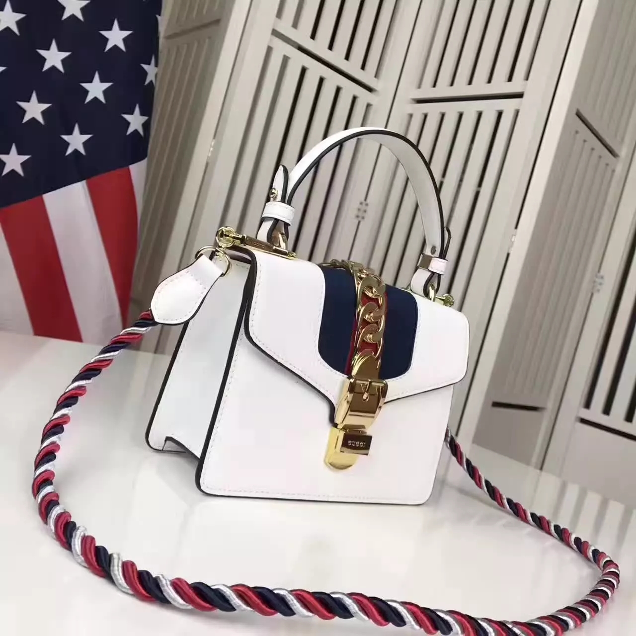 Gucci 431666 Sylvie Leather Mini Chain Bag White