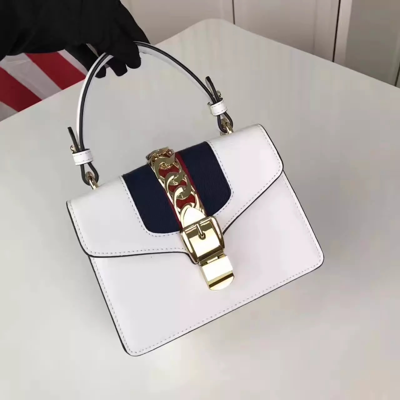 Gucci 431666 Sylvie Leather Mini Chain Bag White