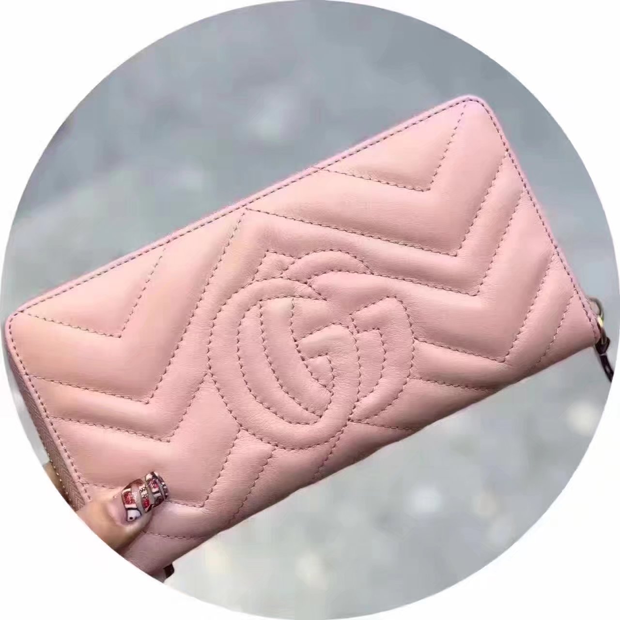 Gucci 443123 GG Marmont Zip Around Wallet Light Pink