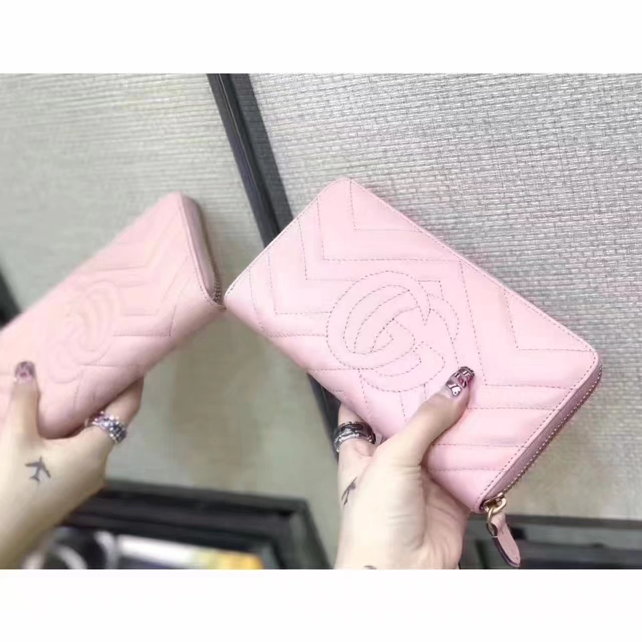 Gucci 443123 GG Marmont Zip Around Wallet Light Pink