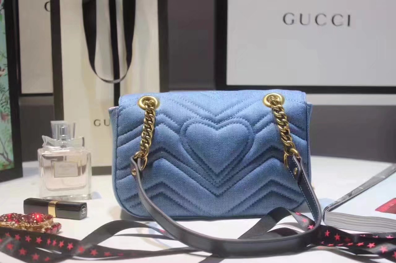 Gucci 446744 GG Marmont Matelasse Mini Bag with Pearls Blue