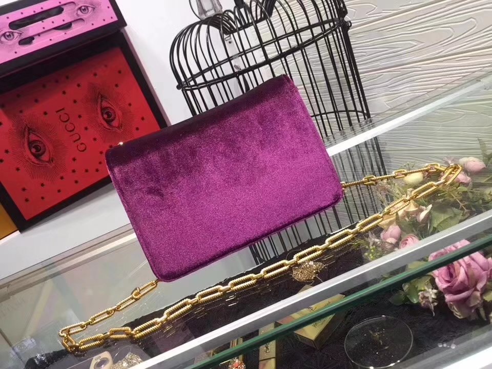 Gucci 448497 Marmont Stud Velvet Chain Shoulder Bag Purple